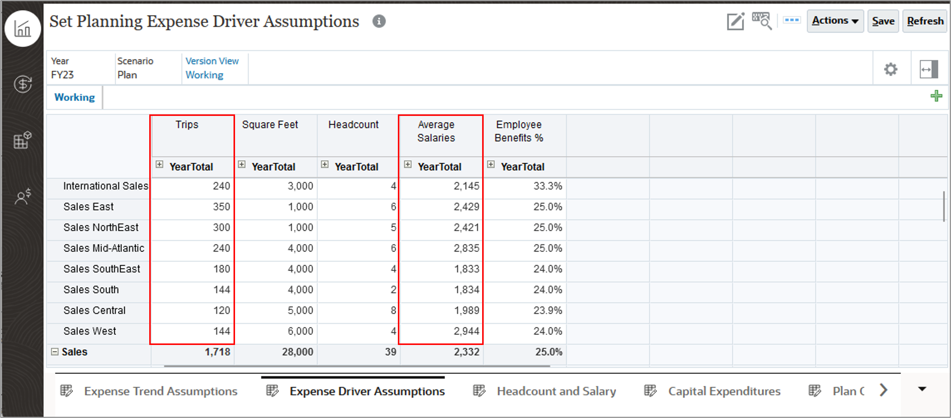 Set Expense Driver Assumptions Form